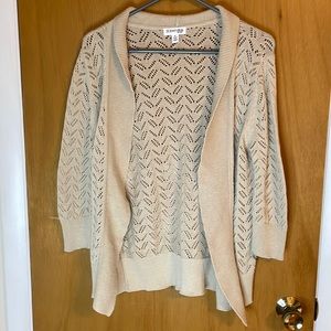 St. John’s Bay Womens Petite Large LP Eyelet Tan Cardigan